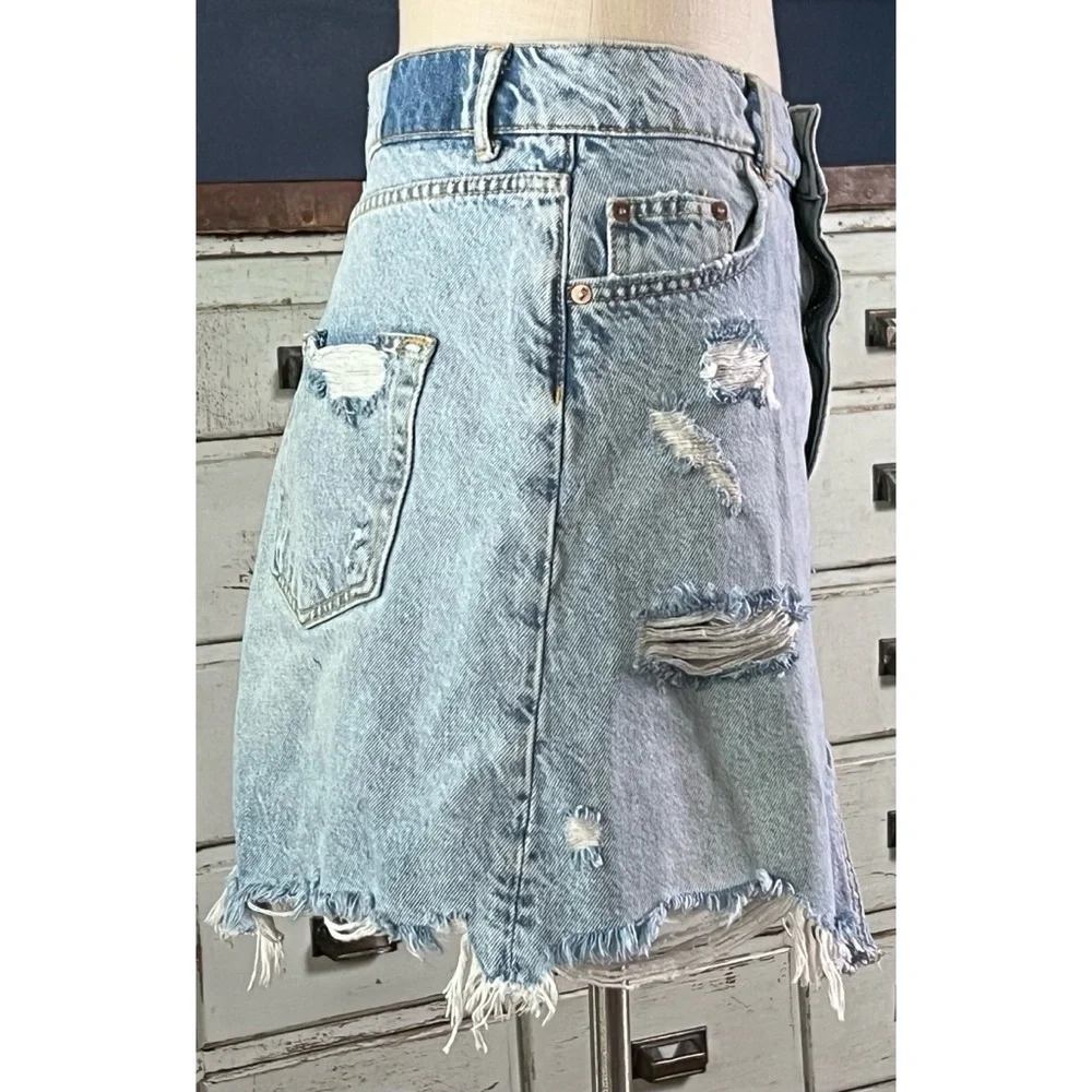 Anthropologie Destroyed Denim Mini Skirt 14 - Picture 10 of 12